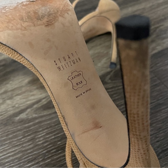 Stuart Weitzman Textured Snake Print Sandal Heels Beige - Picture 7 of 10